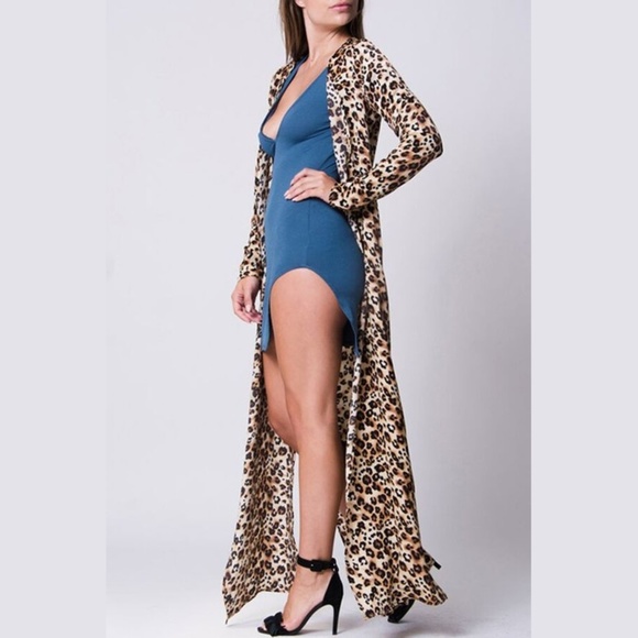Stylish Leopard Print Maxi Cardigan Duster - Picture 2 of 5